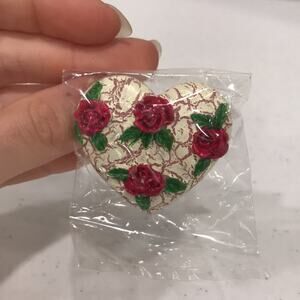NWOT Vintage Hand Painted Heart Resin Brooch Pin Valentine's Day Collectible